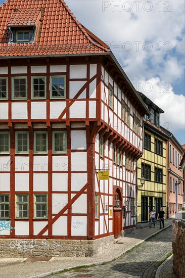 Historic old town, medieval alleys, cobblestones, half-timbered houses, Nordhausen, Thuringia, Germany, Europe