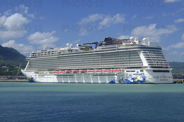 Cruise ship Norwegain Escape, shipping company Norwegian Cruise Line, in the port of Puerto Plata, Dominican Republic, Caribbean, Central America