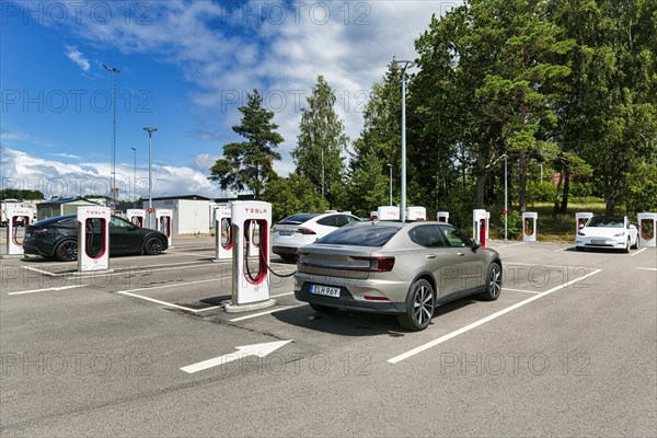 Tesla charging stations for electric vehicles, Supercharger, electric charging station, Sweden, Europe