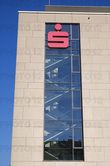 Facade with logo and sign, Sparkasse, Hagen, North Rhine-Westphalia, Germany, Europe