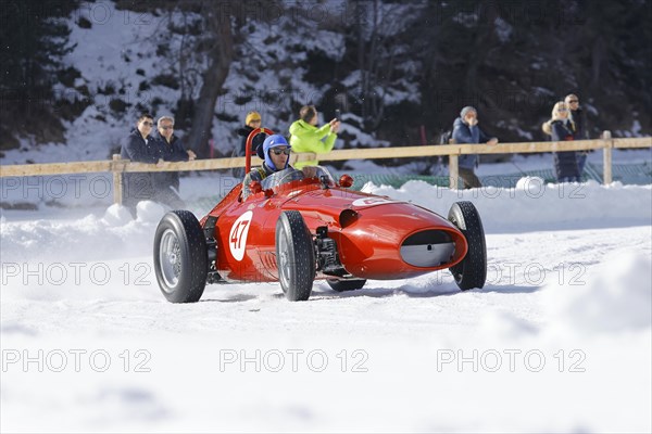 Maserati 250 F on the frozen lake, built in 1955, The ICE, St. Moritz, Engadin, Switzerland, Europe