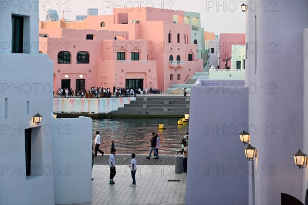 Colourful houses in Mina District, Mia Park, Old Port Doha, Qatar, Asia