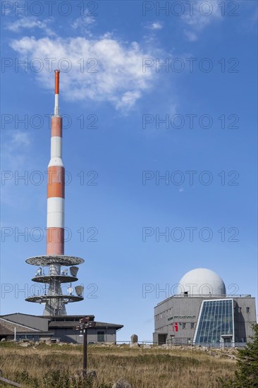 Brocken plateau with TV transmitter, Brocken hotel and Brocken museum, Brocken, Harz National Park, near Wernigerode, Saxony-Anhalt, Germany, Europe