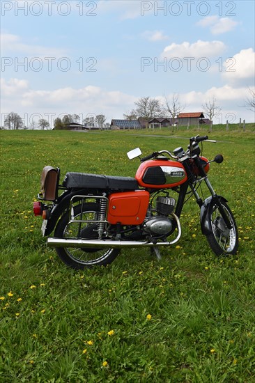 Vintage motorbike from the GDR MZ TS 150, Hesse, Germany, Europe