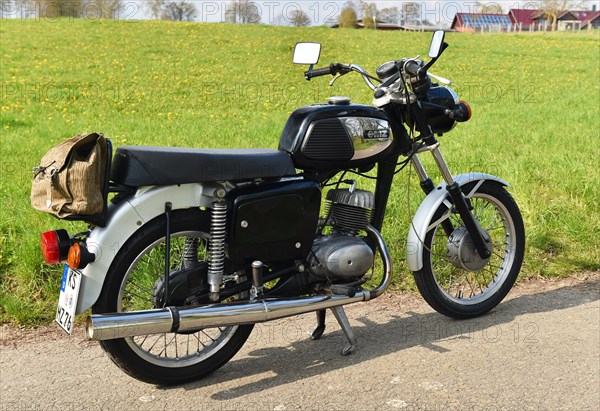 Vintage motorbike from the GDR MZ TS 150, Hesse, Germany, Europe