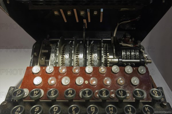 Enigma M4, German rotor cipher machine from the Second World War, encryption of secret messages, exhibit, Den Helder, province of North Holland, Netherlands