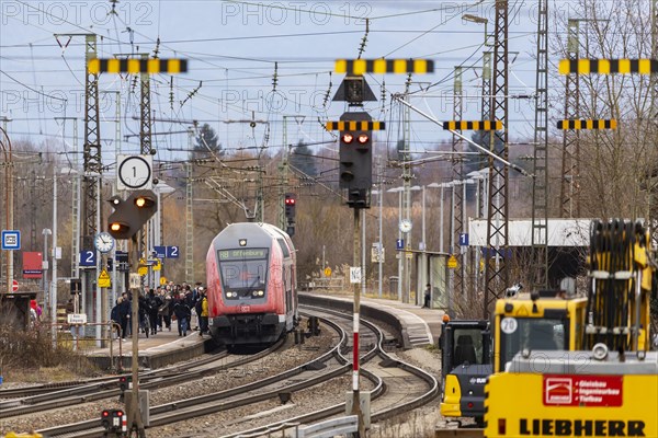 Investment in the ailing rail network, Deutsche Bahn construction site on the busy Rhine Valley line towards Switzerland, Deutsche Bahn AG regional train, Riegel, Baden-Wuerttemberg, Germany, Europe