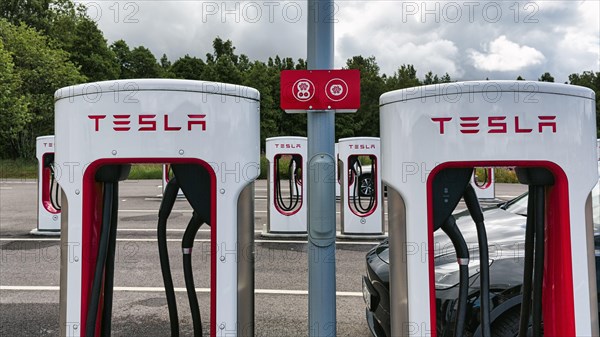 Tesla charging stations for electric vehicles, Supercharger, electric charging station, Sweden, Europe