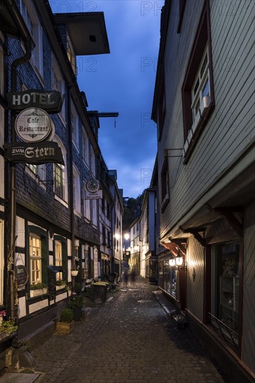 Historic Old Town Monschau in the Evening, Northern Eifel, Eifel, Monschau, North Rhine-Westphalia, North Rhine-Westphalia, Germany, Europe