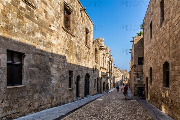 Knights Street in Old Town from the time of the Order of St. John, the only surviving 16th century street in late Gothic style, Oddos Ippoton, Rhodes Town, Greece, Europe