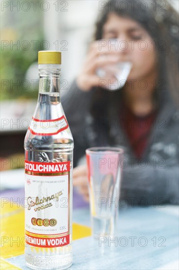 An 11-year-old girl stands as a model. Symbol photo alcoholism, Germany, Europe