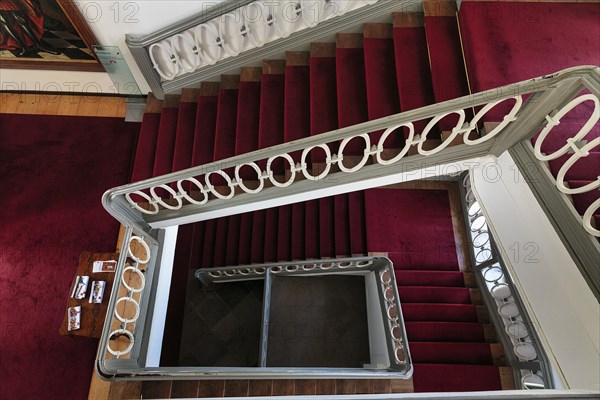 Stairs, staircase from above, Corvey Castle World Heritage Site, interior view, Hoexter, Weserbergland, North Rhine-Westphalia, Germany, Europe