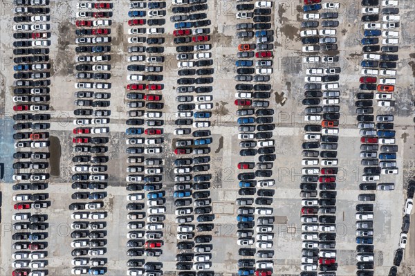 Hamtramck, Michigan, New Ford F-150 pickup trucks and other truck models are parked, unable to be sold, during the global shortage of semiconductor chips