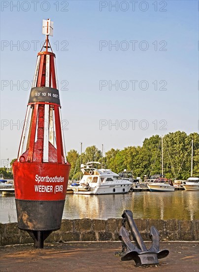 Water buoy, marina, Weener, Ems, East Frisia, Germany, Europe