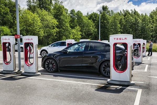 Tesla charging stations for electric vehicles, Supercharger, electric charging station, Sweden, Europe