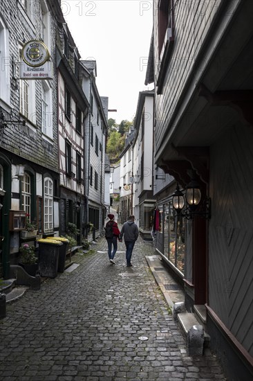 Narrow alleys characterise the historic old town, North Eifel, Eifel, Monschau, North Rhine-Westphalia, North Rhine-Westphalia, Germany, Europe