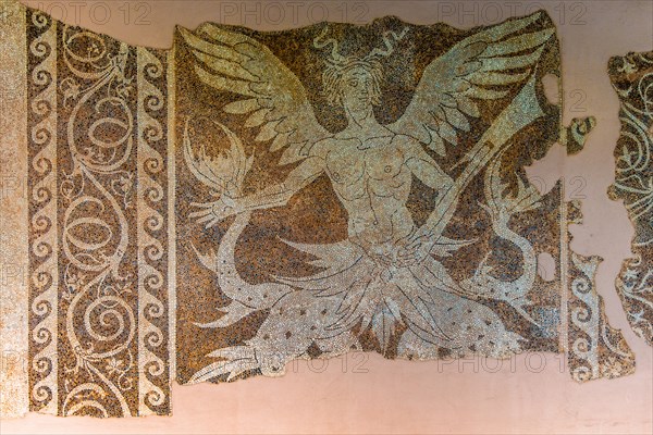Floor mosaic with Triton, 3rd century BC, Archaeological Museum in the former Order Hospital of the Knights of St. John, 15th century, Old Town, Rhodes Town, Greece, Europe