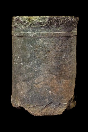 Remainder of column with inscription, Archaeological Museum in the former Order Hospital of the Knights of St John, 15th century, Old Town, Rhodes Town, Greece, Europe