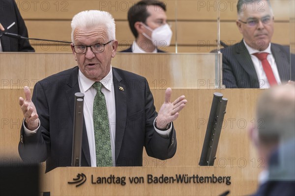 Portrait of Minister President Winfried Kretschmann, Greens, at the government declaration, Stuttgart, Baden-Wuerttemberg, Germany, Europe