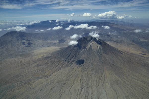 Aerial view, Ol Doinyo Lengai volcano, volcanic landscape, view from above, Tanzania, East Africa, Africa