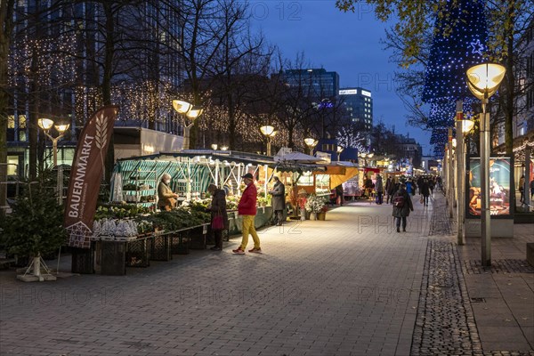 Koenigstrasse in Duisburg at pre-Christmas time, farmers market, city centre, Duisburg, North Rhine-Westphalia, Germany, Europe