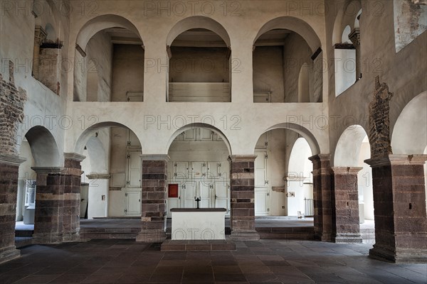 St. John's Chapel, chancel and galleries, Carolingian west work, Corvey Castle World Heritage Site, interior photograph, Hoexter, Weserbergland, North Rhine-Westphalia, Germany, Europe