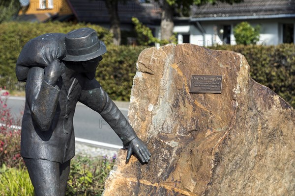 The Smuggler, this monument commemorates the time of coffee smuggling from 1945-1953 at the German-Belgian border, North Eifel, Monschau, North Rhine-Westphalia, North Rhine-Westphalia, Germany, Europe