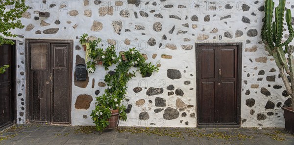 Facade detail, doors and windows on the residential buildings in Teguise, Lanzarote, Canary Islands, Spain, Europe