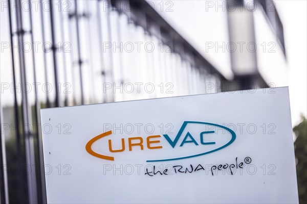 CureVac, biopharmaceutical company specialising in the messenger molecule mRNA, company sign, Tuebingen, Baden-Wuerttemberg, Germany, Europe