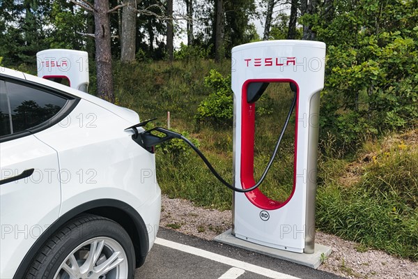 Tesla charging station for electric vehicles, Supercharger, electric charging station, Sweden, Europe