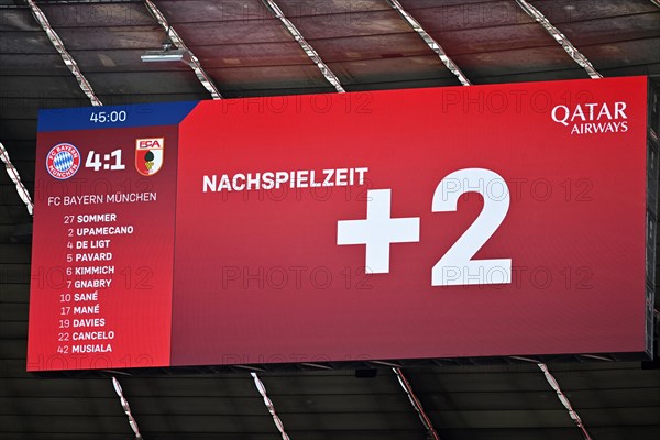 Scoreboard, Score, Overtime 2 minutes, Allianz Arena, Munich, Bavaria, Germany, Europe