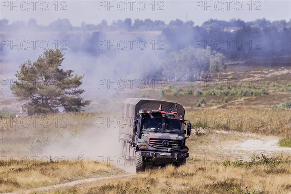 A Bundeswehr truck taken during a simulated combat situation at the Bundeswehr Combat Training Centre in Letzlingen, Letzlingen, Germany, Europe