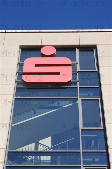 Facade with logo and sign, Sparkasse, Hagen, North Rhine-Westphalia, Germany, Europe