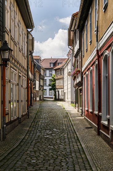 Historic old town, medieval alleys, cobblestones, half-timbered houses, Nordhausen, Thuringia, Germany, Europe