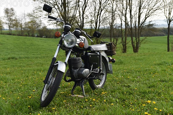 Vintage motorbike from the GDR MZ TS 150, Hesse, Germany, Europe