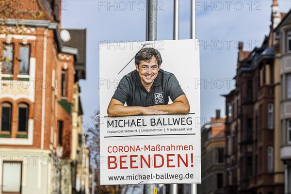Michael Ballweg, initiator of the initiative Querdenken 711, as a candidate for the office of Lord Mayor, election poster, in the decisive second ballot he achieved an election result of 1, 2 percent of the electoral votes, Stuttgart, Baden-Wuerttemberg