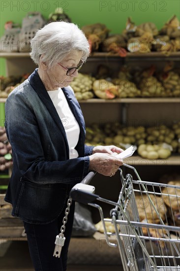 Shopping list in the supermarket., Radevormwald, Germany, Europe