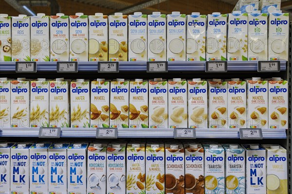 Alpro products in the supermarket, Radevormwald, 08.06.2022. Radevormwald, Germany, Europe