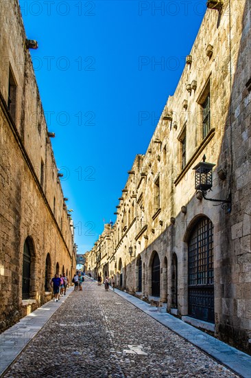 Knights Street in Old Town from the time of the Order of St. John, the only surviving 16th century street in late Gothic style, Oddos Ippoton, Rhodes Town, Greece, Europe