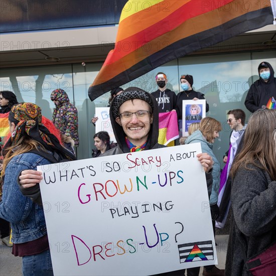 Royal Oak, Michigan USA, 11 March 2023, A small group of conservative Republicans protesting the Sidetrack Bookshops Drag Queen Story Hour were outnumbered by many hundreds of counter-protesters supporting the LGBTQ community