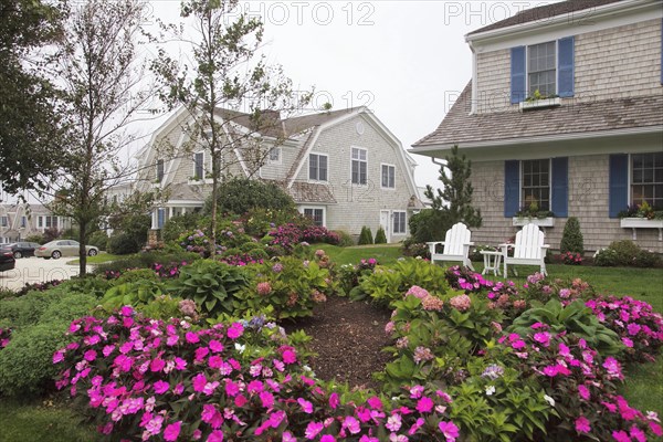 Residence with flower garden, coastal architecture, Cape Cod, Massachusetts, USA, North America