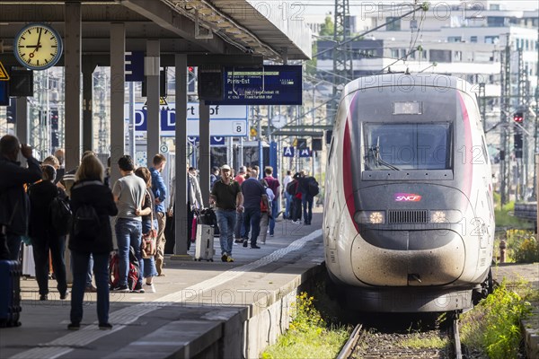 TGV entering the main station, Stuttgart, Baden-Wuerttemberg, Germany, Europe