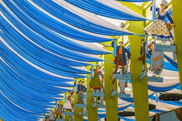 Wiesnaufbau, Ochsenbraterei marquee, Oktoberfest, Theresienwiese, Munich, Upper Bavaria, Bavaria, Germany, Europe