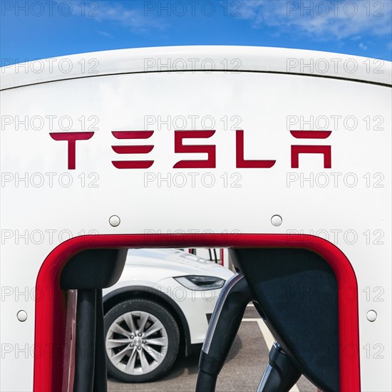 Tesla charging station for electric vehicles, Supercharger, electric charging station, close-up, Sweden, Europe