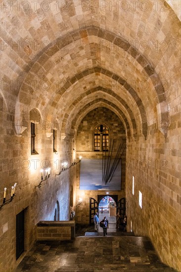 Entrance staircase, Grand Masters Palace built in the 14th century by the Johnnite Order, Fortress and Palace for the Grand Master, UNESCO World Heritage Site, Old Town, Rhodes Town, Greece, Europe