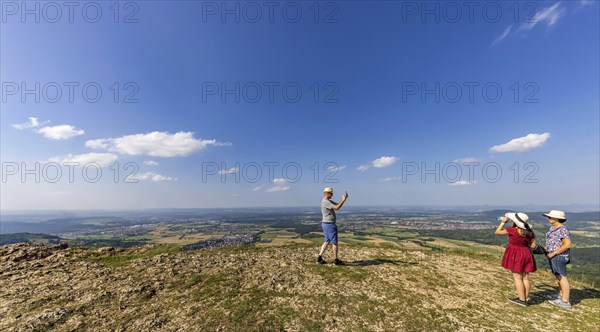 View from Breitenstein, rock plateau on the northern edge of the Swabian Alb, Bissingen an der Teck, Baden-Wuerttemberg, Germany, Europe
