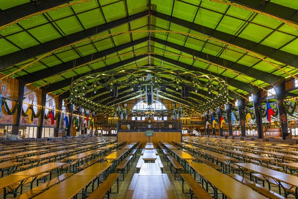 Wiesnaufbau, Augustinerfest tent, Oktoberfest, Theresienwiese, Munich, Upper Bavaria, Bavaria, Germany, Europe