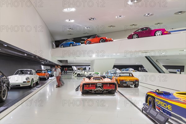 Porsche Museum, interior view of the car museum, Stuttgart, Baden-Wuerttemberg, Germany, Europe