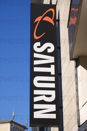 Facade with sign and logo, SATURN, consumer electronics store, Hagen, North Rhine-Westphalia, Germany, Europe