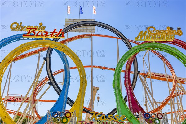 Wiesnaufbau, five-man loop, Oktoberfest, Theresienwiese, Munich, Upper Bavaria, Bavaria, Germany, Europe